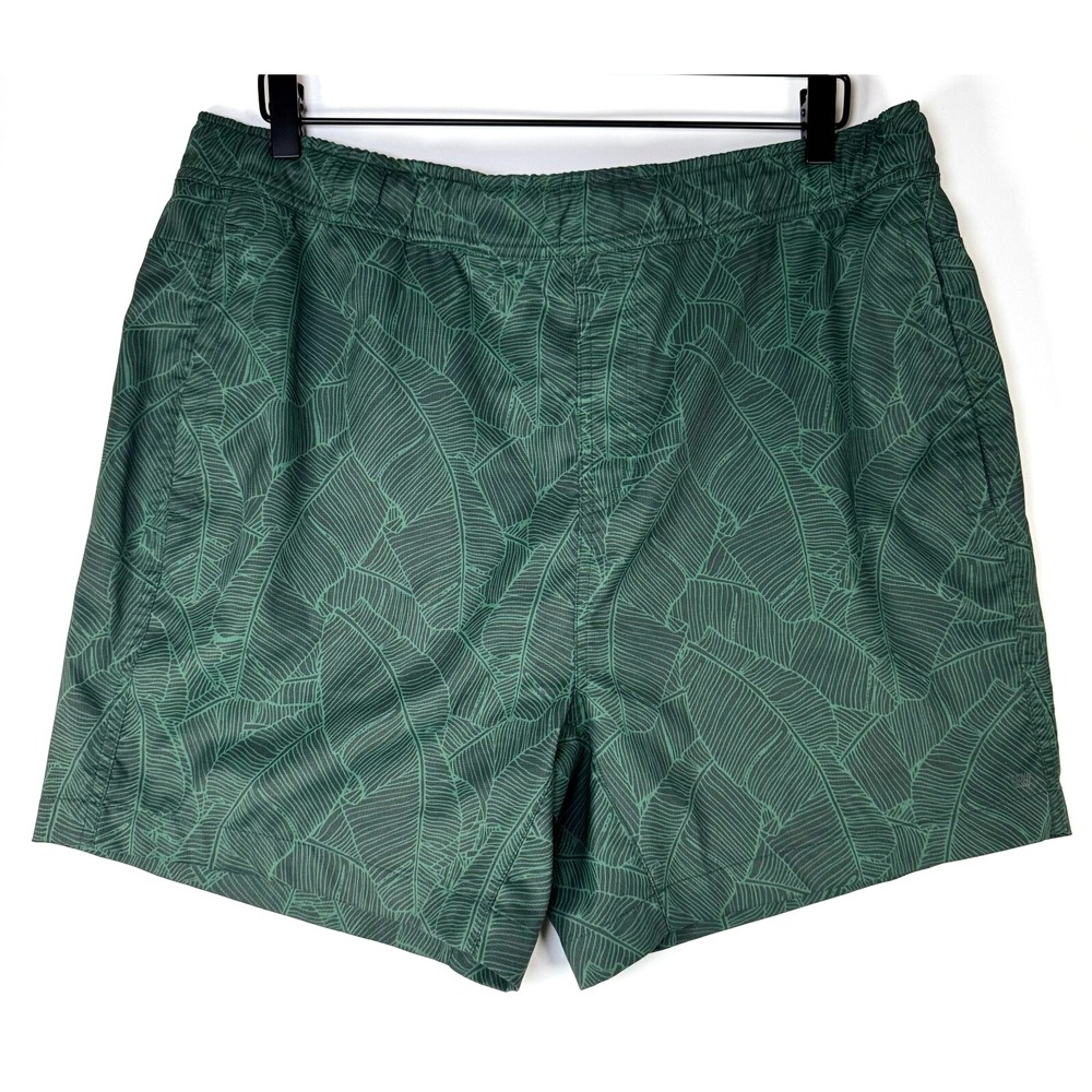 Mack Weldon Swim Shorts Men XL Green Tropical Leaf Print Performance Zip Pockets